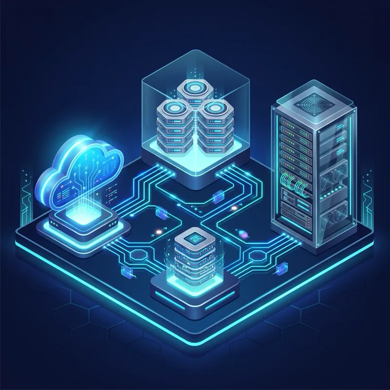 Diagram infrastruktur cloud, clustering, dan lokal